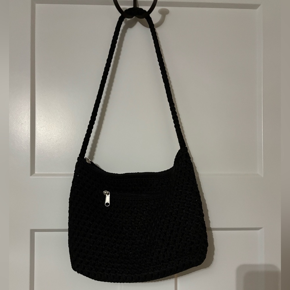 Lina Shoulder Handbag Purse Black Crochet Fully Lined